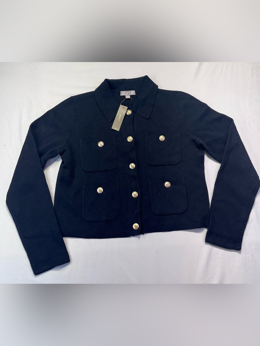 J. Crew Black Sweater Lady Cropped Patch Pocket Jacket Gold Buttons NWT - S - Picture 3 of 10
